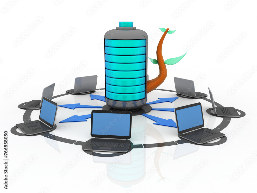 Aufkleber 3d rendering technology computer network with green energy battery
