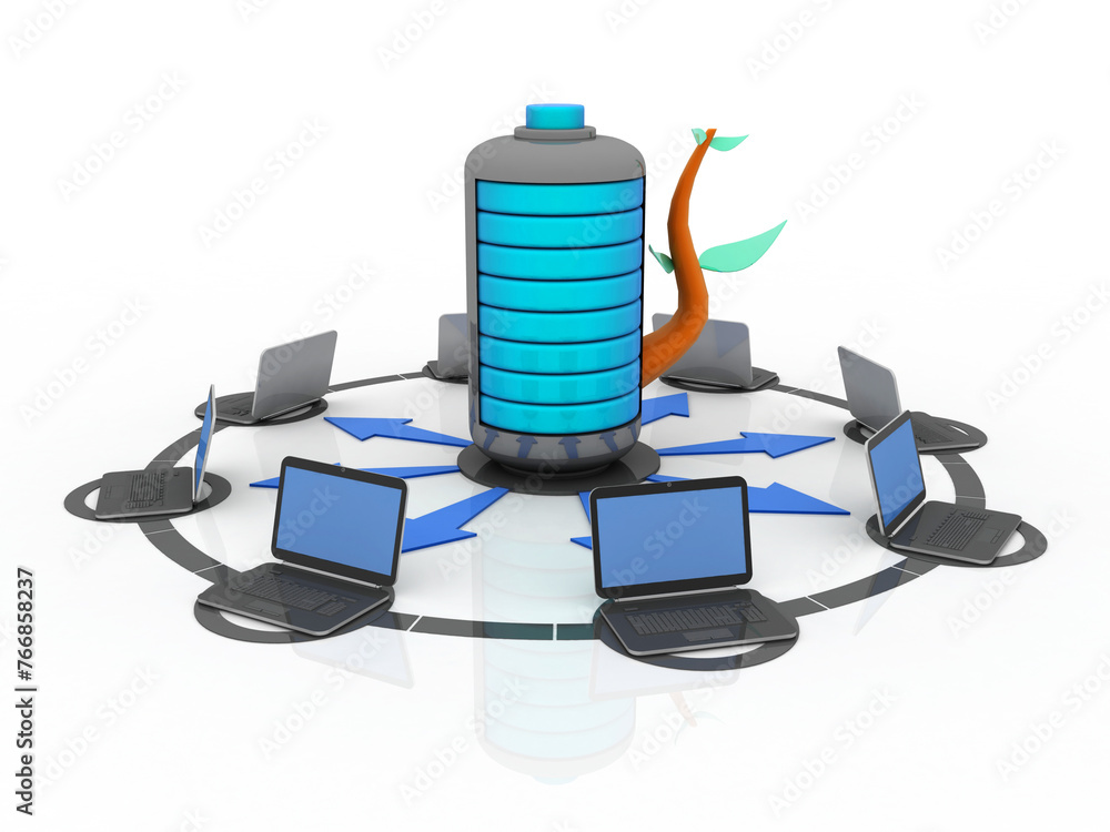 Aufkleber 3d rendering technology computer network with green energy battery