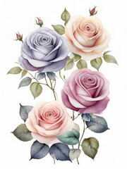 Roses clipart , colorful flowers on a white background, roses painting by watercolor