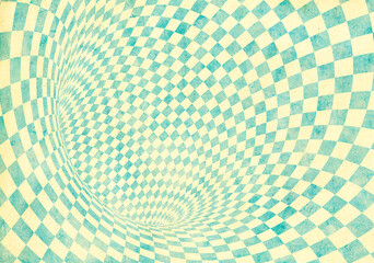 Retro background with texture of old soiled paper of blue and ivory color and checkered pattern....