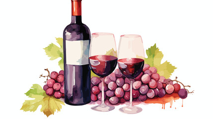 Watercolor Wine Flat vector isolated on white background