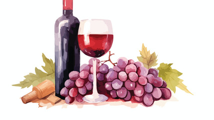 Watercolor Wine Flat vector isolated on white background