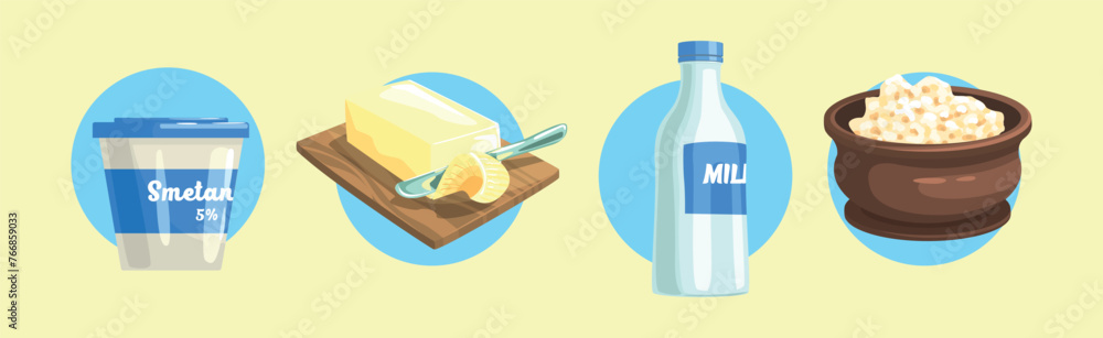 Poster food object and item from grocery store vector set