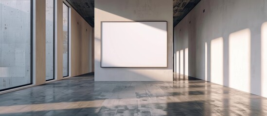 A minimalist room with a blank white artwork mounted on the wall in a frame.