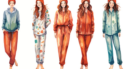 Watercolor Woman Pajamas Cozy Winter Flat vector 