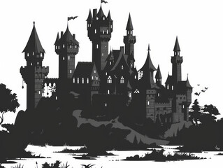 Majestic Silhouette of a Fairytale Castle - obrazy, fototapety, plakaty