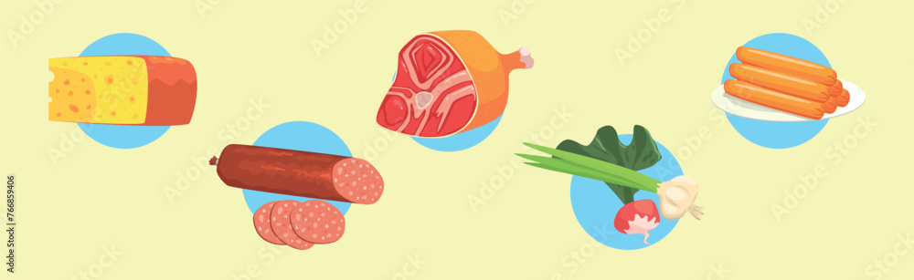Poster food object and item from grocery store vector set