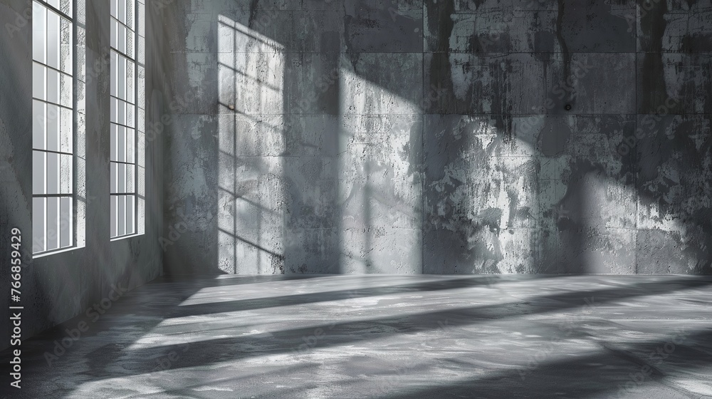 Aufkleber gray backdrop for product presentation with subtle shadow and light contrasts from windows creating 