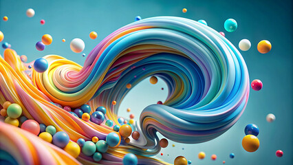 3d render abstract pastel colors wave background. Bright abstract background. Flow of multi-colored paint with bubbles and lumps. Multicolored liquid. - obrazy, fototapety, plakaty