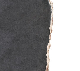 Torn paper edge. Edge of cardboard texture of black color. Copy space for text. Isolated on white...