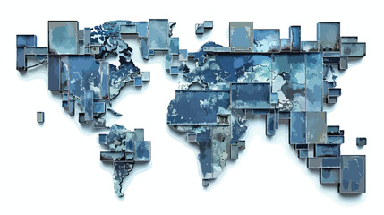World map made by metal boxes. Abstract World map - obrazy, fototapety, plakaty