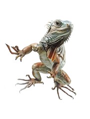 Obraz premium Fierce Green Iguana Climbing in Jungle with Detailed Scales and Sharp Claws