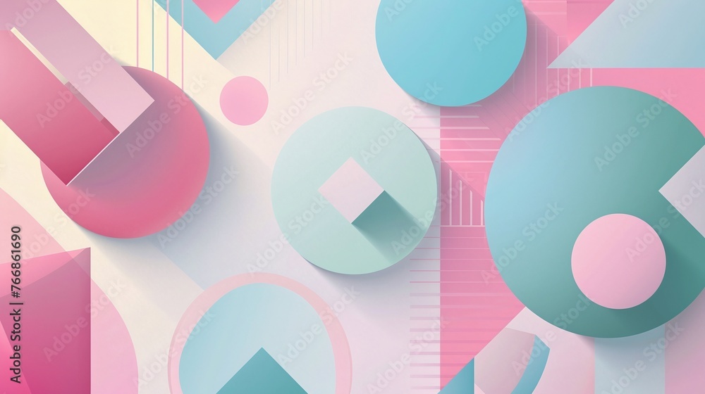 Poster background of geometric shapes in pastel colors creating an abstract and vibrant pattern with a smoo