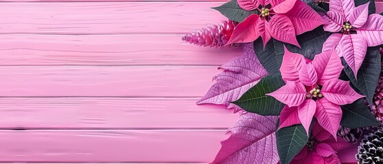   Elegant wood panel background boasts pink poinsettias and lush greenery The top of the image features a stunning cheetah cheetah print in black