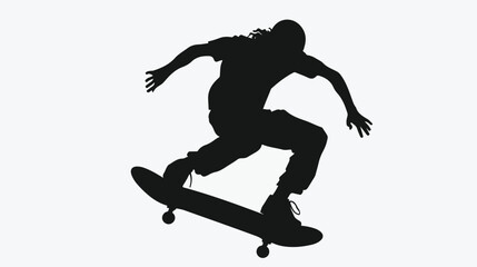 Fototapeta na wymiar Black silhouette of an athlete skateboarder in a jump