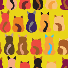 Seamless pattern with cute kitten print. Different scandy cats on color background. Scandinavian style illustration for kids. Vector illustration for fabric, textile, wallpaper, home clothing, pajama