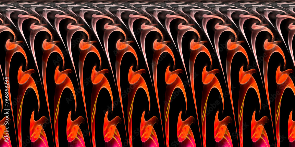 Aufkleber array of similar chain links simulated flames in red and orange and yellow on a black background wid