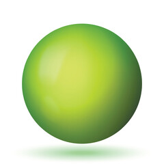 Glass green ball or precious pearl. Glossy realistic ball, 3D sphere. Abstract vector illustration highlighted on a white background. Big metal bubble with shadow