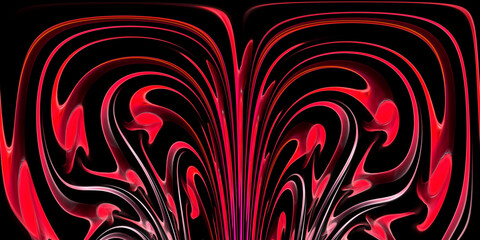 neon bright red grey and black creative art-deco curl and curved up and over design on a black background