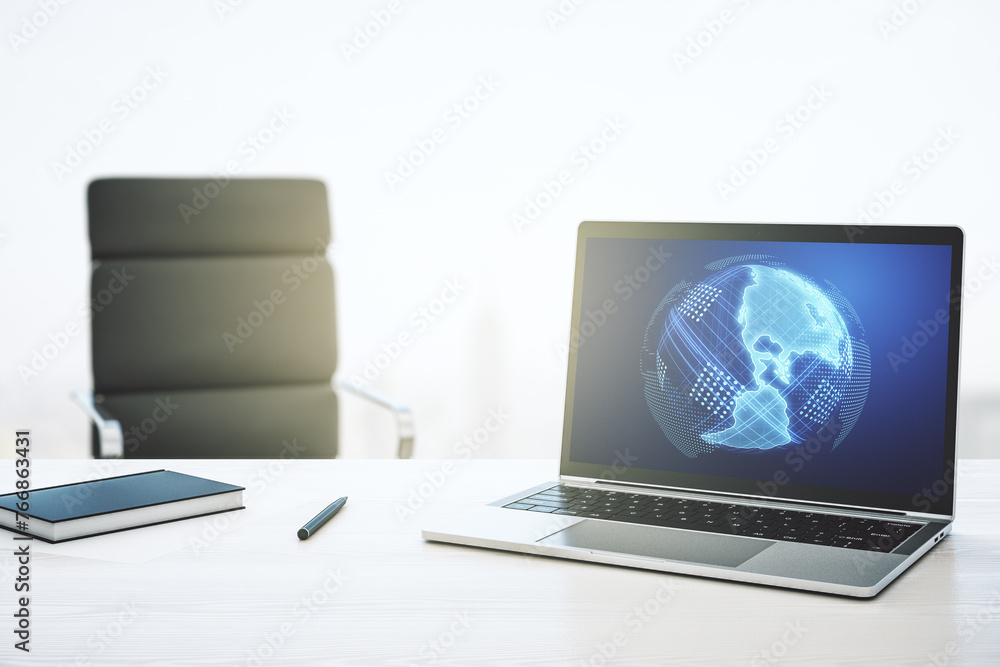 Poster computer monitor with digital america map, global technology concept. 3d rendering