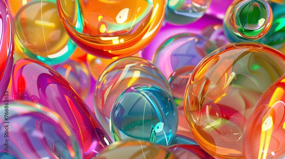 Poster glass 3d object in colorful abstract design, vibrant wallpaper background with geometric pattern, br