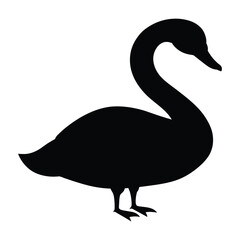 black silhouette of a swan  on white