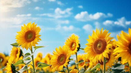 Sunflower field with cloudy blue sky - 766863897