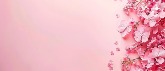 Fototapeta na wymiar Pink Background with Pink Flowers on Bottom Image