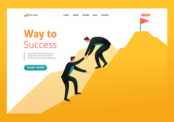 Help to achieve goals, leadership, business coach. Way to success. Flat 2D character. Landing page concepts and web design