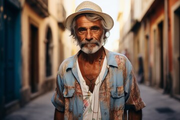 Portrait of an old man with hat in the street of Venice