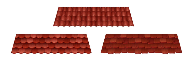 Red roof tile texture pattern for house top vector. Clay rooftop cartoon illustration. Home wooden cover in terracotta color design. Brown classic outdoor isolated surface decoration element © klyaksun
