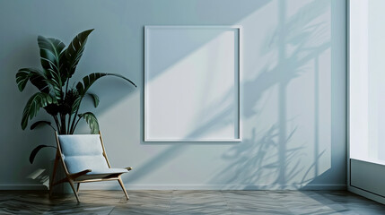 Empty white frame mockup on the wall minimalistic thin frame