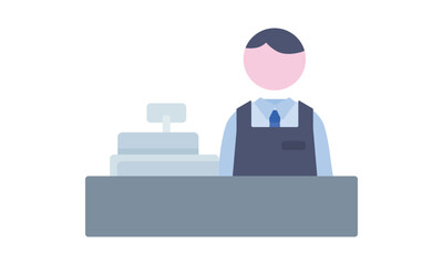 レジと男性店員のイラスト素材