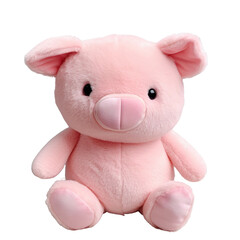 A Cute pink plush little pig toy, isolated on white background cutout.