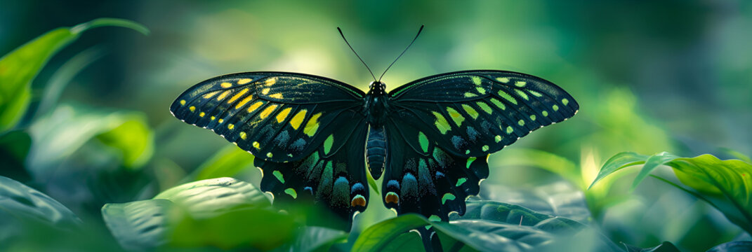 Butterfly Green swallowtail butterfly, Papilio palinurus in a rainforest. Generative AI