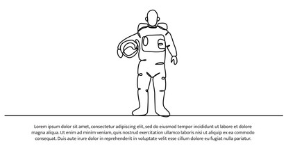 Continuous line design of Spaceman  travel  concept design. Decorative elements drawn on a white background.