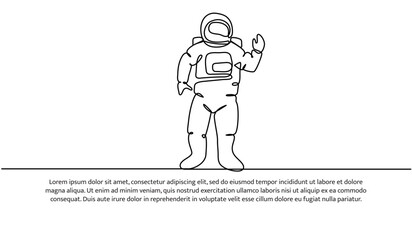 Continuous line design of Spaceman travel concept design. Decorative elements drawn on a white background.