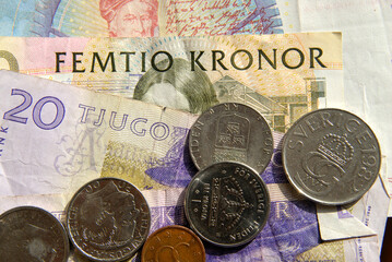 Stockholm Sweden Swedish kroner notes and coins.
