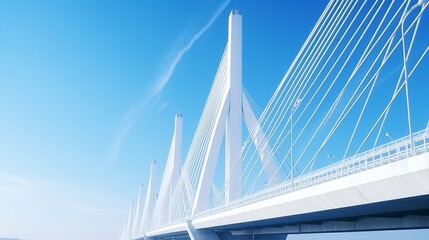 A High cable-stayed bridge with steel pylons. Backlight.