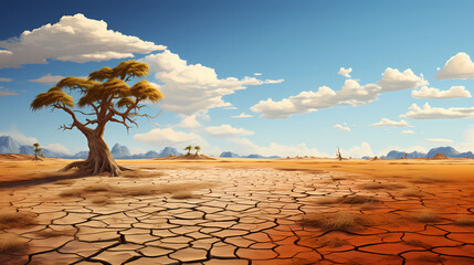 Cracked trees on the ground, drought and global warming