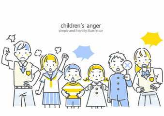 反論する子供たち　シンプルでお洒落な線画イラスト