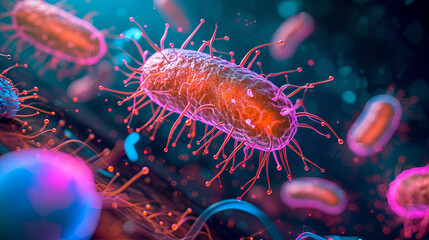 Obraz na płótnie Canvas Escherichia coli under a microscope 