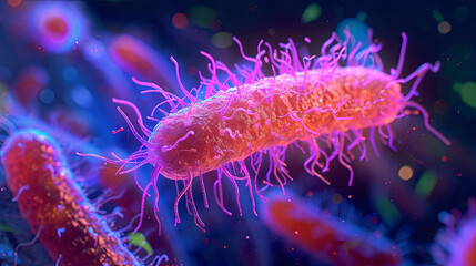 Escherichia coli under a microscope 