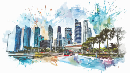 Buildings view with street of Singapore Country  - obrazy, fototapety, plakaty