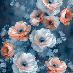 pattern with peach Pink flowers AI generated 