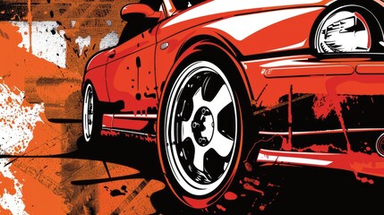 Red car illustration in graphic comic style