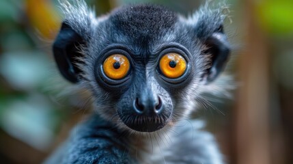 Naklejka premium Close-up of a lemur with striking eyes