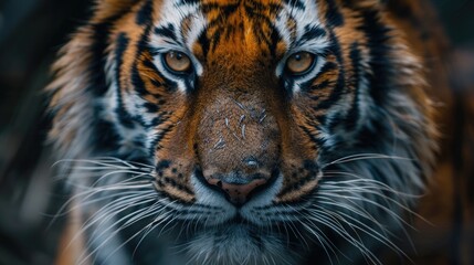 Tiger's intense gaze in dramatic lighting