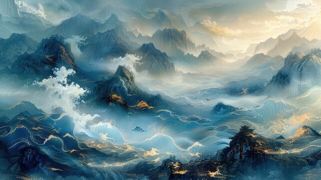 Mystical Chinese mountain landscape artwork