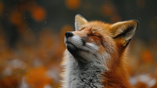 Content fox enjoying the autumn rain